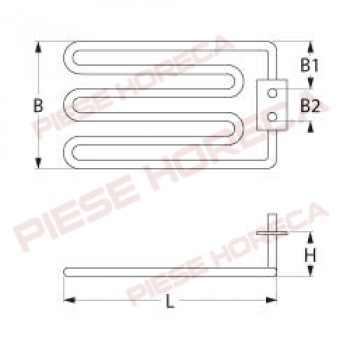 Rezistenta salamandra BERTOS,  putere 2300W, alimentare 230V, 1 circuit, lungime-300mm, latime-205mm, inaltime-40mm, flansa rectangulara de 70x22mm, distanta intre gaurile de fixare -56mm. Pentru modelele